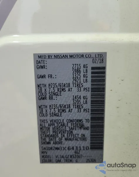 2018 Nissan Pathfinder S from USA, damaged, VIN 5N1DR2MN3JC643110